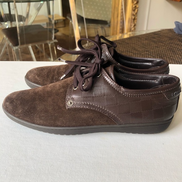 Louis Vuitton brown suede and leather damier men’s lace up shoes size 5 - Picture 1 of 9